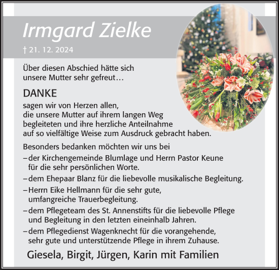 Traueranzeige von Irmgard Zielke von Cellesche Zeitung