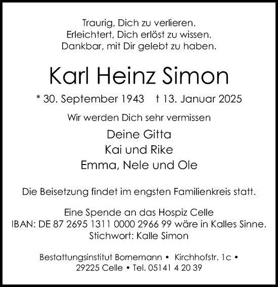 Traueranzeige von Karl Heinz Simon von Cellesche Zeitung