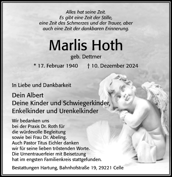 Traueranzeige von Marlis Hoth von Cellesche Zeitung