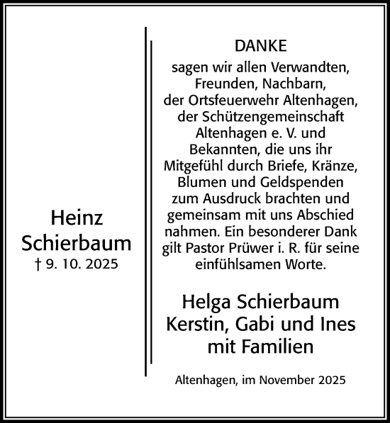 Traueranzeige von Heinz Schierbaum von Cellesche Zeitung