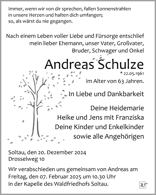 Traueranzeige von Andreas Schulze von Cellesche Zeitung