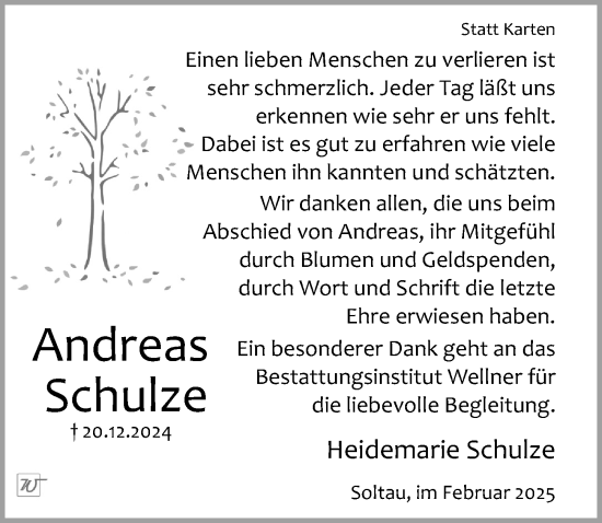Traueranzeige von Andreas Schulze von Cellesche Zeitung