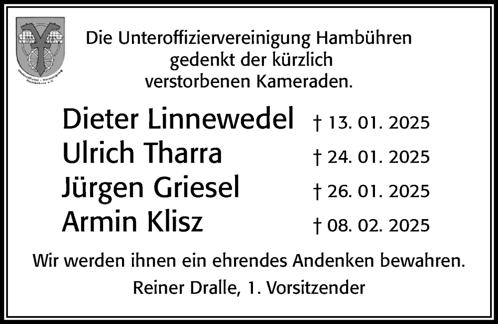 Traueranzeige für Armin Klisz vom 15.02.2025 aus Cellesche Zeitung
