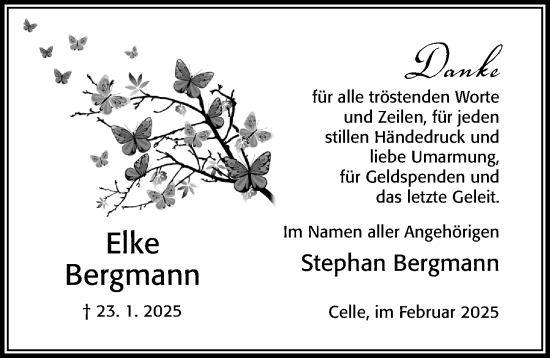 Traueranzeige von Elke Bergmann von Cellesche Zeitung
