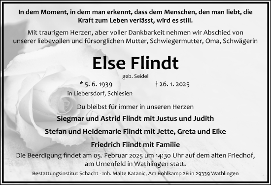 Traueranzeige von Else Flindt von Cellesche Zeitung