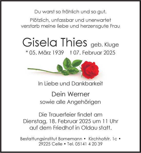 Traueranzeige von Gisela Thies von Cellesche Zeitung