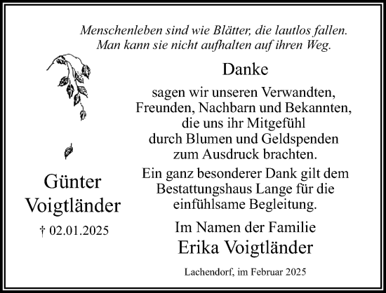 Traueranzeige von Günter Voigtländer von Cellesche Zeitung