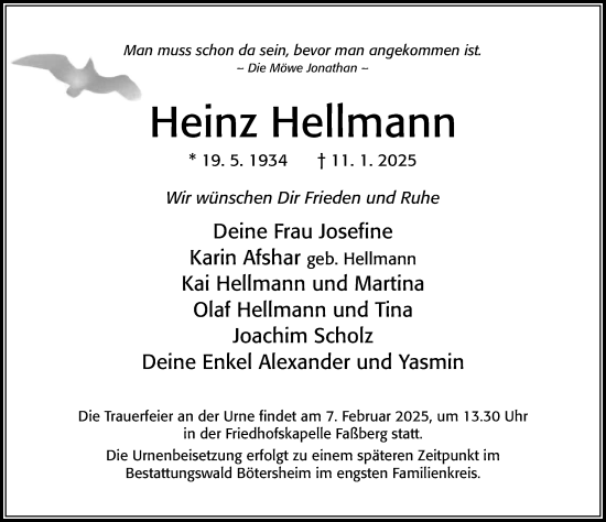 Traueranzeige von Heinz Hellmann von Cellesche Zeitung