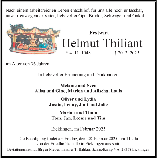 Traueranzeige von Helmut Thiliant von Cellesche Zeitung