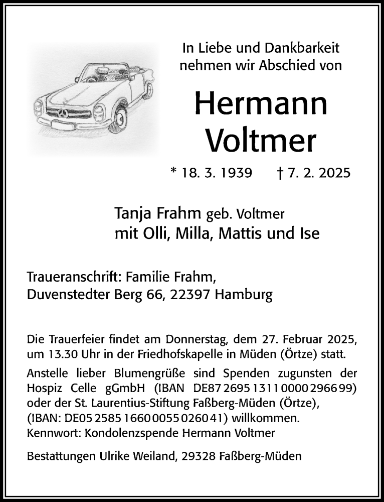 Traueranzeige für Hermann Voltmer vom 15.02.2025 aus Cellesche Zeitung
