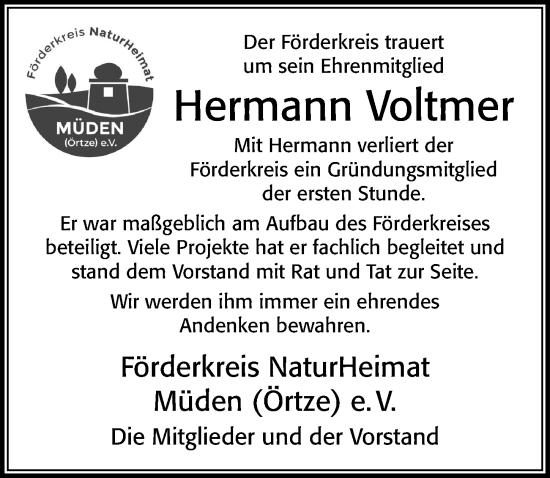Traueranzeige von Hermann Voltmer von Cellesche Zeitung