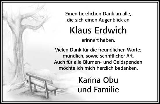Traueranzeige von Klaus Erdwich von Cellesche Zeitung