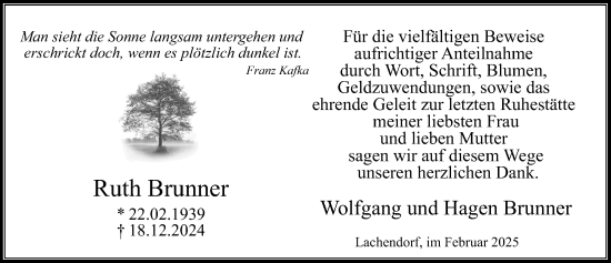 Traueranzeige von Ruth Brunner von Cellesche Zeitung