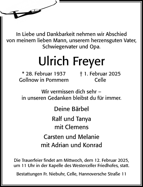 Traueranzeige von Ulrich Freyer von Cellesche Zeitung