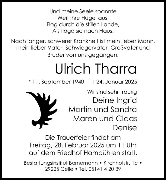 Traueranzeige von Ulrich Tharra von Cellesche Zeitung