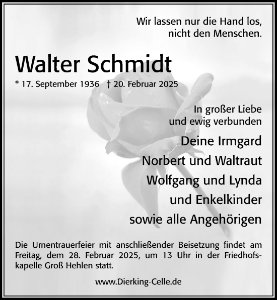 Traueranzeige von Walter Schmidt von Cellesche Zeitung
