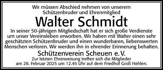 Traueranzeige von Walter Schmidt von Cellesche Zeitung