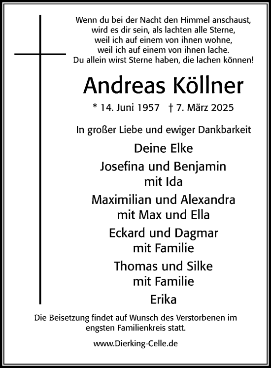 Traueranzeige von Andreas Köllner von Cellesche Zeitung