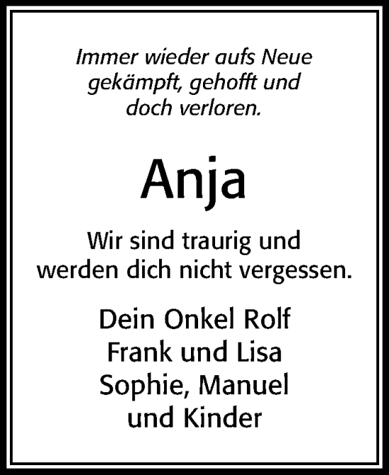 Traueranzeige von Anja  von Cellesche Zeitung