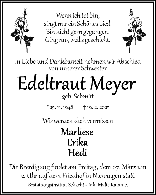 Traueranzeige von Edeltraut Meyer von Cellesche Zeitung