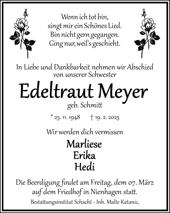 Traueranzeige von Edeltraut Meyer von Cellesche Zeitung