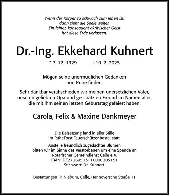 Traueranzeige von Ekkehard Kuhnert von Cellesche Zeitung