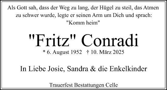 Traueranzeige von Fritz Conradi von Cellesche Zeitung