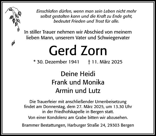 Traueranzeige von Gerd Zorn von Cellesche Zeitung