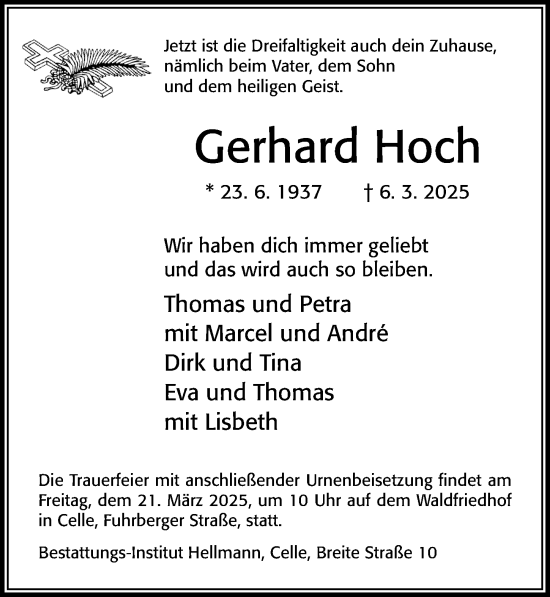 Traueranzeige von Gerhard Hoch von Cellesche Zeitung