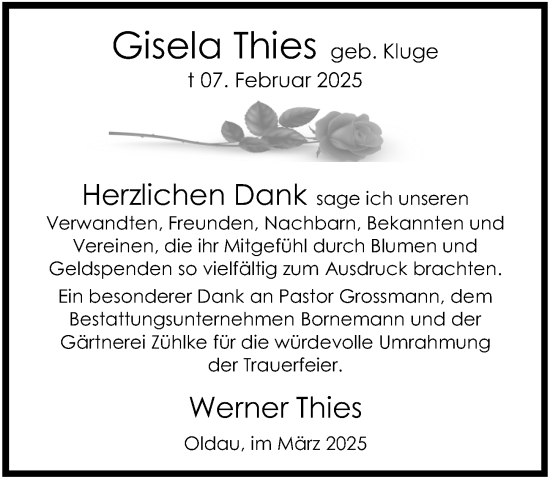 Traueranzeige von Gisela Thies von Cellesche Zeitung