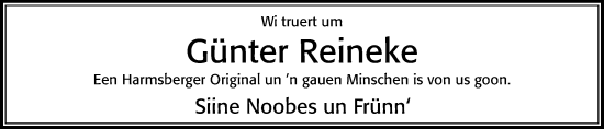 Traueranzeige von Günter Reineke von Cellesche Zeitung