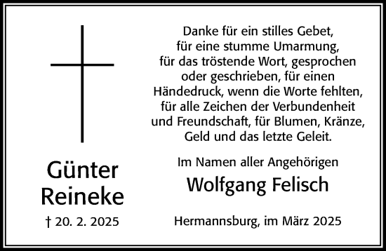 Traueranzeige von Günter Reineke von Cellesche Zeitung