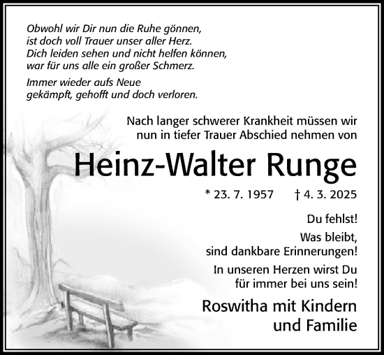 Traueranzeige von Heinz-Walter Runge von Cellesche Zeitung