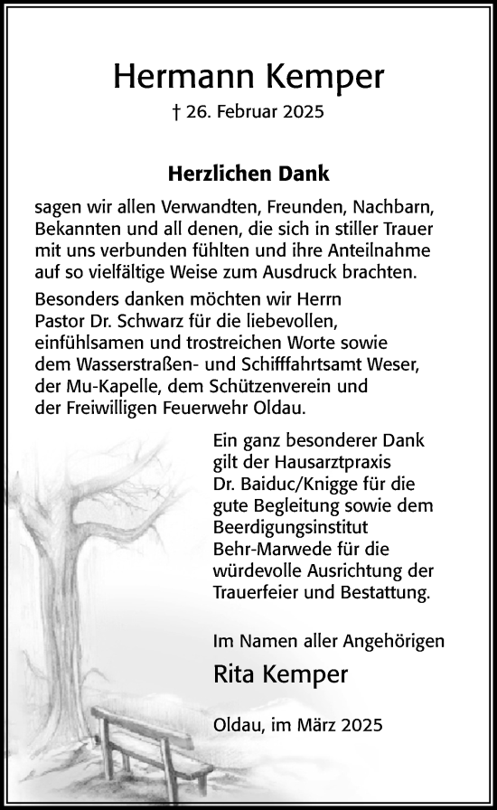 Traueranzeige von Hermann Kemper von Cellesche Zeitung