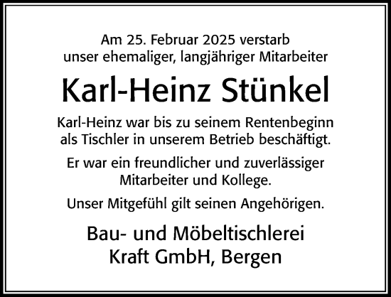 Traueranzeige von Karl-Heinz Stünkel von Cellesche Zeitung