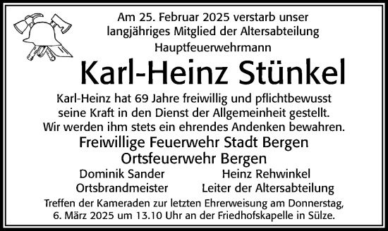 Traueranzeige von Karl-Heinz Stünkel von Cellesche Zeitung