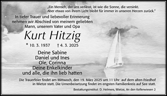Traueranzeige von Kurt Hitzig von Cellesche Zeitung