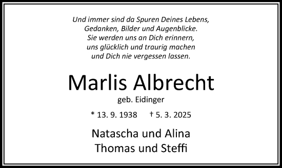 Traueranzeige von Marlis Albrecht von Cellesche Zeitung