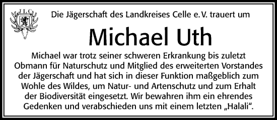 Traueranzeige von Michael Uth von Cellesche Zeitung