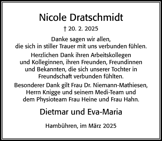 Traueranzeige von Nicole Dratschmidt von Cellesche Zeitung