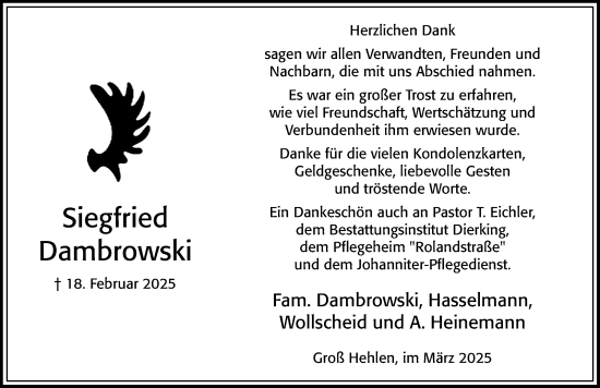 Traueranzeige von Siegfried Dambrowski von Cellesche Zeitung