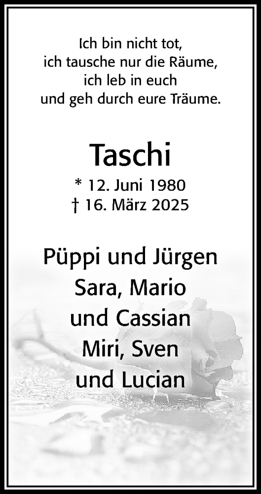 Traueranzeige von Taschi  von Cellesche Zeitung