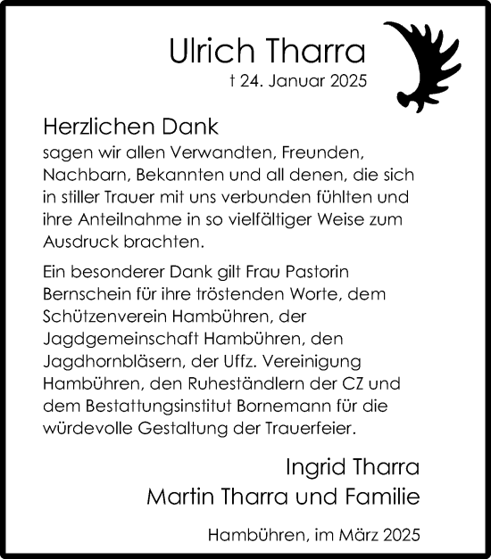 Traueranzeige von Ulrich Tharra von Cellesche Zeitung