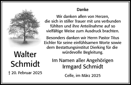 Traueranzeige von Walter Schmidt von Cellesche Zeitung