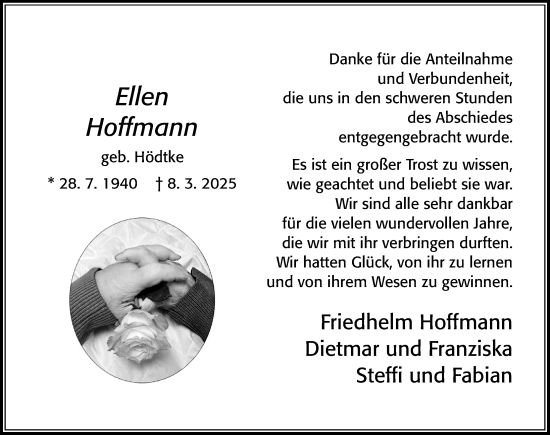 Traueranzeige von Ellen Hoffmann von Cellesche Zeitung