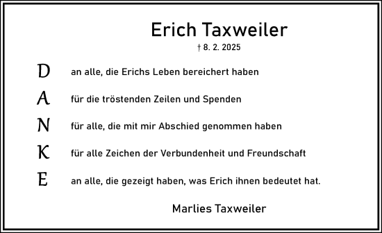 Traueranzeige von Erich Taxweiler von Cellesche Zeitung