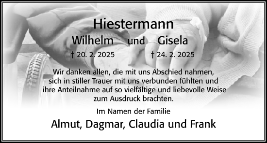 Traueranzeige von Gisela Hiestermann von Cellesche Zeitung