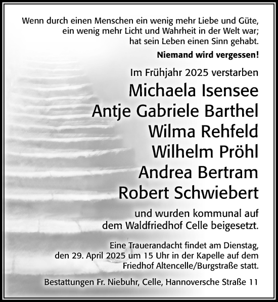 Traueranzeige von In Erinnerung von Cellesche Zeitung