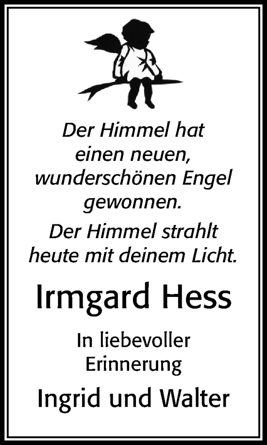 Traueranzeige von Irmgard Hess von Cellesche Zeitung
