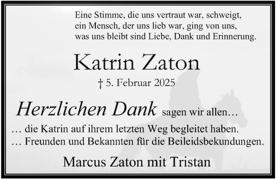 Traueranzeige von Katrin Zaton von Cellesche Zeitung